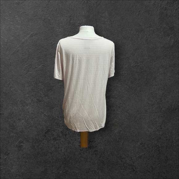 Matty M Ladies' very pale, violet and white stripe V-Neck Twist Front Tee. - Picture 2 of 10